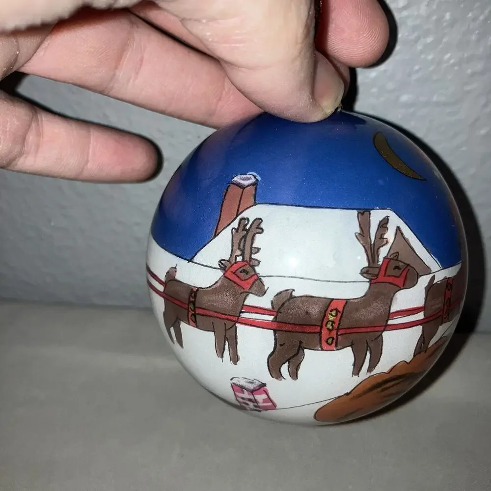 Christmas Ornament Li Bien 1998 Santa Claus Sleigh Reindeer Delivering Presents